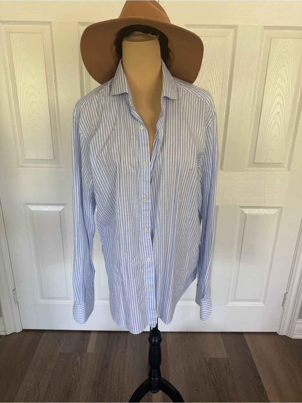 Massimo Dutti Light Blue and White Striped Dress Shirt